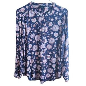Lucky Brand Blue Floral Print Blouse size S